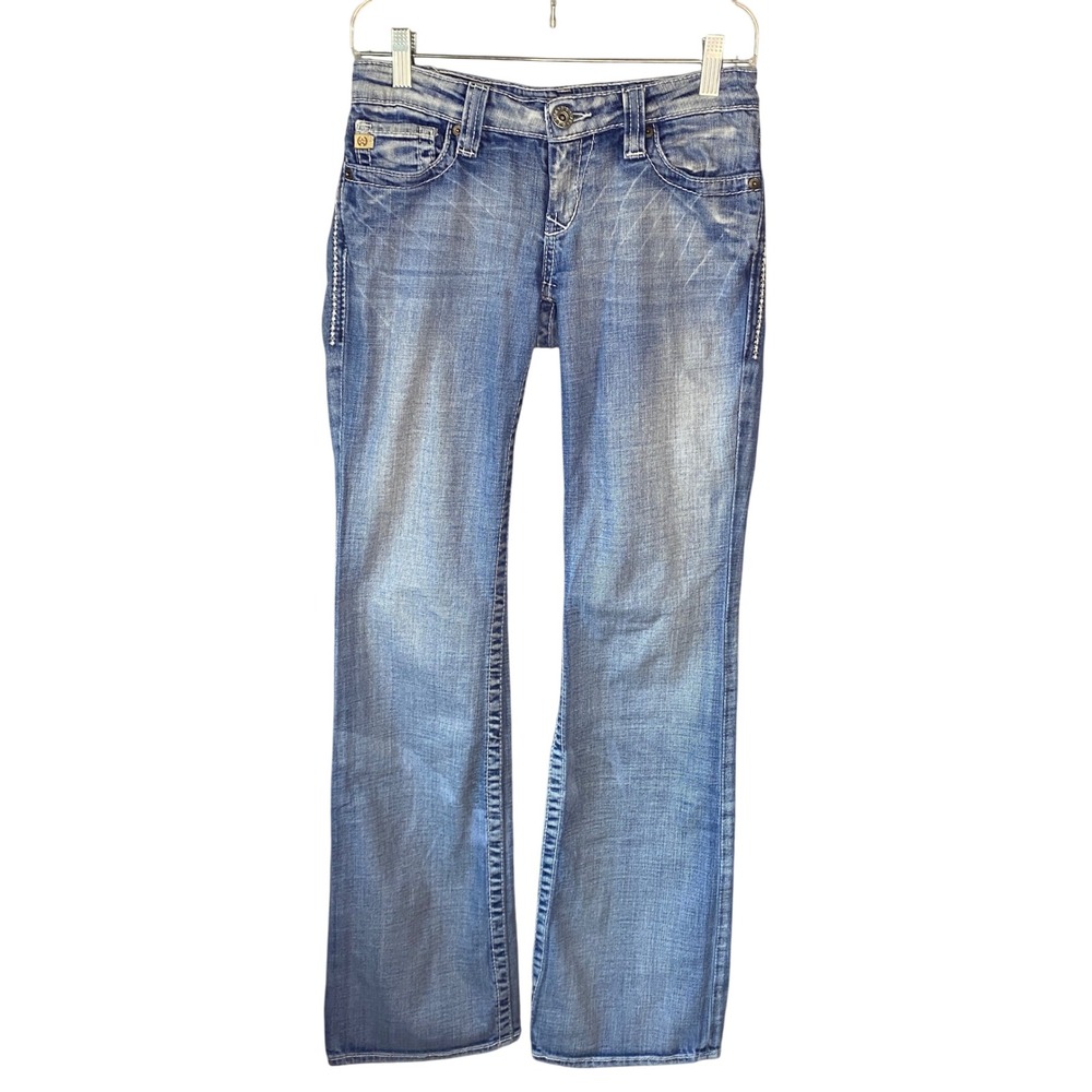 Big Star Casey K Low Rise‎ Bootcut Jeans Light Wash Thick Stitch Blue Denim 25L
